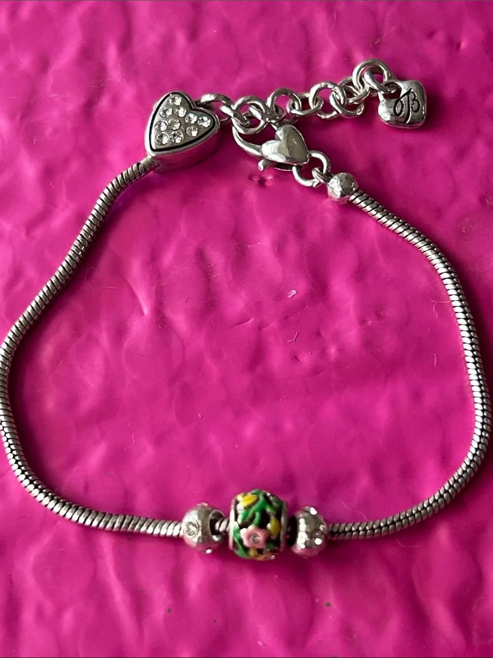 Brighton snake charm bracelet with “Flower Child” enamel colorful bead charm